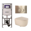 QeramiQ Dely Swirl Toiletset - 36.3x51.7cm - Geberit UP320 Burda inbouwreservoir - 35mm zitting - geborsteld messing bedieningsplaat - ronde knoppen - beige SW1138590
