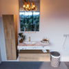 MONDIAZ ALAN - DLUX Badkamermeubelset - 110cm - onderkast - Washed Oak - 1 lade - vrijhangende wastafel - wasbak links - 1 kraangat - Glace SW808813