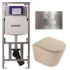 QeramiQ Dely Toiletset - 36.3x51.7cm - diepspoel - rimless - Geberit UP320 inbouwreservoir - softclose toilet zitting - steel bedieningsplaat - ronde knoppen - mat beige SW1242423