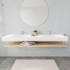 MONDIAZ ALAN 200cm - Badkamermeubelset - planchet - washed oak - vrijhangende wastafel - 2 wasbakken - 2 kraangaten - talc SW408796
