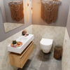 MONDIAZ ANDOR Toiletmeubel - 80x30x30cm - 1 kraangat - 1 lades - washed oak mat - wasbak midden - Solid surface - Wit SW474270