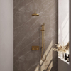 BRAUER Gold Carving Thermostatische Regendouche inbouw - drukknoppen - SET 63 - 20cm hoofddouche - gebogen muurarm - staaf handdouche - doucheslang - geïntegreerde glijstang - goud geborsteld PVD SW925635