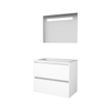 Basic-Line Economic 46 badkamermeubelset - 80x46cm - greeploos - 2 lades - acryl wastafel - 1 kraangat - Spiegel - geintegreerde LED verlichting - MDF lak Ice White SW351218