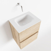MONDIAZ ADA Toiletmeubel - 40x30x50cm - 0 kraangaten - 2 lades - washed oak mat - wasbak midden - Solid surface - Wit SW472754
