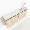 MONDIAZ TURE Fonteinset - 100x23x50cm - 1 kraangat - 2 deuren - washed oak mat - Wasbak rechts - Solid Surface Wit SW475141