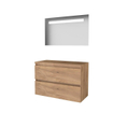 Basic-Line Economic 46 badkamermeubelset - 100x46cm - greeploos - 2 lades - wastafelblad - Spiegel - geintegreerde LED verlichting - MFC Whisky Oak SW639237