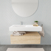 MONDIAZ ALAN 100cm - onderkast - washed oak - 1 lade - vrijhangende wastafel - wasbak links - 1 kraangat - talc SW408562