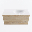 MONDIAZ VICA 100cm badmeubel onderkast Washed Oak 2 lades. Wastafel MOON rechts zonder kraangat, kleur Talc. SW1381852
