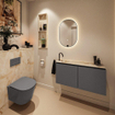 MONDIAZ TURE-DLUX 100cm toiletmeubel Dark Grey. EDEN wastafel Frappe positie links. Met 1 kraangat. SW1102755