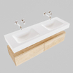 MONDIAZ ALAN 150cm - onderkast - washed oak - 2 lades - vrijhangende wastafel - 2 wasbakken - 0 kraangaten - talc SW408483