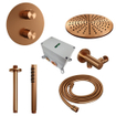 BRAUER Copper Carving thermostatische Inbouw Regendouche - 3-weg - rond - set 78 - 30cm hoofddouche - plafondarm - staaf handdouche - doucheslang - wandaansluitbocht - koper geborsteld PVD SW1159261