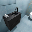 MONDIAZ ADA Toiletmeubel - 60x30x50cm - 1 kraangat - 2 lades - urban mat - wasbak rechts - Solid surface - Zwart SW472866