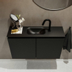 MONDIAZ TURE Fonteinset - 80x23x50cm - 1 kraangat - 2 deuren - urban mat - Wasbak midden - Solid Surface Zwart SW475256