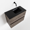 MONDIAZ ADA Toiletmeubel - 60x30x50cm - 0 kraangaten - 2 lades - dark brown mat - wasbak rechts - Solid surface - Zwart SW473158