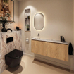 MONDIAZ TURE-DLUX 120cm toiletmeubel Washed Oak. EDEN wastafel Glace positie links. Zonder kraangat. SW1103604