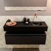 MONDIAZ ANDOR Toiletmeubel - 100x30x30cm - 0 kraangaten - 1 lades - urban mat - wasbak rechts - Solid surface - Zwart SW474457