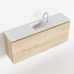 MONDIAZ OLAN Fonteinset - 120x30x40cm - 1 kraangat - 1 lade - washed oak mat - wasbak midden - Solid Surface Wit SW473485