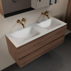 Mondiaz Aivy badmeubelset - 120x45x50cm - 0 kraangaten - 2 wasbakken talc Solid surface - Links en rechts - 2 lades - Met spiegelkast - Melamine Mocha SW892130