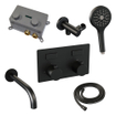 BRAUER Black Edition thermostatische inbouw badkraan - drukknoppen SET 04 - uitloop - 3 standen handdouche - doucheslang - wandaansluitbocht - zwart mat SW925415