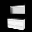 Basic-Line Economic 46 badkamermeubelset - 120x46cm - met grepen - 4 lades - hardsteen wastafel - 2 kraangaten - Spiegel - geintegreerde LED verlichting - MDF lak Ice White SW639781