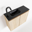 MONDIAZ TURE Fonteinset - 60x23x50cm - 1 kraangat - 2 deuren - washed oak mat - Wasbak links - Solid Surface Zwart SW475469