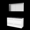 Basic-Line Comfort 46 badkamermeubelset - 120x46cm - met grepen - 4 lades - hardsteen wastafel - 2 kraangaten - Spiegelkast - MDF lak Ice White SW639849