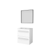 Basic-Line Framed 39 badkamermeubelset - 60x39cm - greeploos - 2 lades - porseleinen wastafel - 1 kraangat - Spiegel - mat zwart aluminium frame - rondom - MDF lak Ice White SW638989