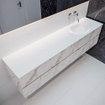 MONDIAZ VICA Badkamermeubelset - 200cm - 4 lades - wasbak Moon rechts - 0 kraangaten - solid surface carrara marmer SW410353