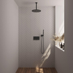 BRAUER Black Carving Thermostatische Regendouche inbouw - drukknoppen - SET 54 - 30cm hoofddouche - plafondarm - staaf handdouche - doucheslang - wandaansluitbocht - zwart mat SW925392