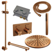 BRAUER Copper Edition Thermostatische Regendouche inbouw - drukknoppen - SET 62 - 30cm hoofddouche - rechte muurarm - staaf handdouche - doucheslang - geïntegreerde glijstang - koper geborsteld PVD SW925606