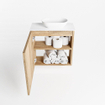 Mondiaz Fowy Toiletmeubel - 50x50x23cm - washed oak mat - 1 kraangat - wasbak rechts - 1 deur - solid surface - blad Melamine - wasbak: wit SW761414