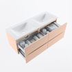 MONDIAZ VICA Badkamermeubelset - 130cm - onderkast rosee - 4 lades - wastafel cloud dubbel - 2 kraangaten - 60cm hoge versie - talc SW1083319