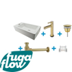FugaFlow Eccelente Sobrado Badkamer Fonteinset - links - 1 kraangat - fonteinkraan geborsteld messing - wit SW1124022