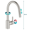 GROHE Feel Keukenkraan - hoog - uittrekbare uitloop - 2 straalsoorten - supersteel geborsteld SW229113