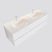 MONDIAZ VICA Badkamermeubelset - 150cm - 2 lades - wasbak Moon dubbel - 2 kraangaten - solid surface talc SW409730