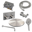 BRAUER Brushed Edition Thermostatische Regendouche inbouw - drukknoppen - SET 58 - 30cm hoofddouche - gebogen muurarm - 3 standen handdouche - doucheslang - wandaansluitbocht - RVS geborsteld PVD SW925481