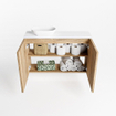 Mondiaz Fowy Toiletmeubel - 80x50x23cm - washed oak mat - 1 kraangat - wasbak links - 2 deuren - solid surface - blad Melamine - wasbak: wit SW761430