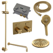 BRAUER Gold Carving Thermostatische Regendouche inbouw - drukknoppen - SET 69 - 20cm hoofddouche - gebogen muurarm - 3 standen handdouche - doucheslang - geïntegreerde glijstang - goud geborsteld PVD SW925640