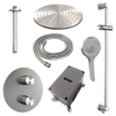 BRAUER Brushed Carving thermostatische Inbouw Regendouche - 3-weg - rond - set 96 - 30cm hoofddouche - plafondarm - 3-standen handdouche - doucheslang - geïntegreerde glijstang - RVS geborsteld PVD SW1159205