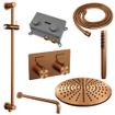 BRAUER Copper Edition Thermostatische Regendouche inbouw - drukknoppen - SET 64 - 30cm hoofddouche - gebogen muurarm - staaf handdouche - doucheslang - geïntegreerde glijstang - koper geborsteld PVD SW925605
