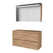 Basic-Line Premium 46 badkamermeubelset - 120x46cm - greeploos - 2 lades - wastafelblad - Spiegelkast - geintegreerde LED verlichting - MFC Whisky Oak SW639569