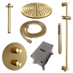BRAUER Gold Carving thermostatische Inbouw Regendouche - 3-weg - rond - set 90 - 30cm hoofddouche - plafondarm - staaf handdouche - doucheslang - geïntegreerde glijstang - goud geborsteld PVD SW1159063