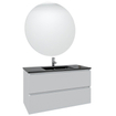 Adema Chaci Badkamermeubelset - 100x46x57cm - 1 keramische wasbak zwart - 1 kraangat - 2 lades - ronde spiegel met verlichting - mat wit SW816292