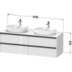 Duravit Ketho 2 wastafelonderbouwkast incl. consoleplaat met 4 laden voor dubbele waskommen 160x55x56.8cm met handgrepen antraciet betongrijs mat SW772254