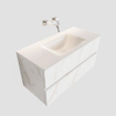 MONDIAZ VICA Badkamermeubelset - 100cm - 2 lades - wasbak Cloud midden - 0 kraangaten - solid surface carrara marmer SW410280