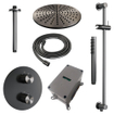 BRAUER Gunmetal Carving thermostatische Inbouw Regendouche - 3-weg - rond - set 90 - 30cm hoofddouche - plafondarm - staaf handdouche - doucheslang - geïntegreerde glijstang - gunmetal geborsteld PVD SW1159186