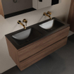 Mondiaz Aivy badmeubelset - 120x45x50cm - 0 kraangaten - 2 wasbakken urban Solid surface - Links en rechts - 2 lades - Met spiegelkast - Melamine Mocha SW892148