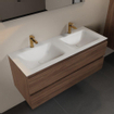 Mondiaz Aivy badmeubelset - 120x45x50cm - 2 kraangaten - 2 wasbakken talc Solid surface - Links en rechts - 2 lades - Zonder spiegel - Melamine Mocha SW892466