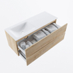 MONDIAZ VICA 120cm badmeubel onderkast Washed Oak 2 lades. Wastafel CLOUD links 1 kraangat, kleur Talc. SW1381902