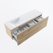 MONDIAZ VICA 150cm badmeubel onderkast Washed Oak 2 lades. Wastafel CLOUD links zonder kraangat, kleur Talc. SW1381858